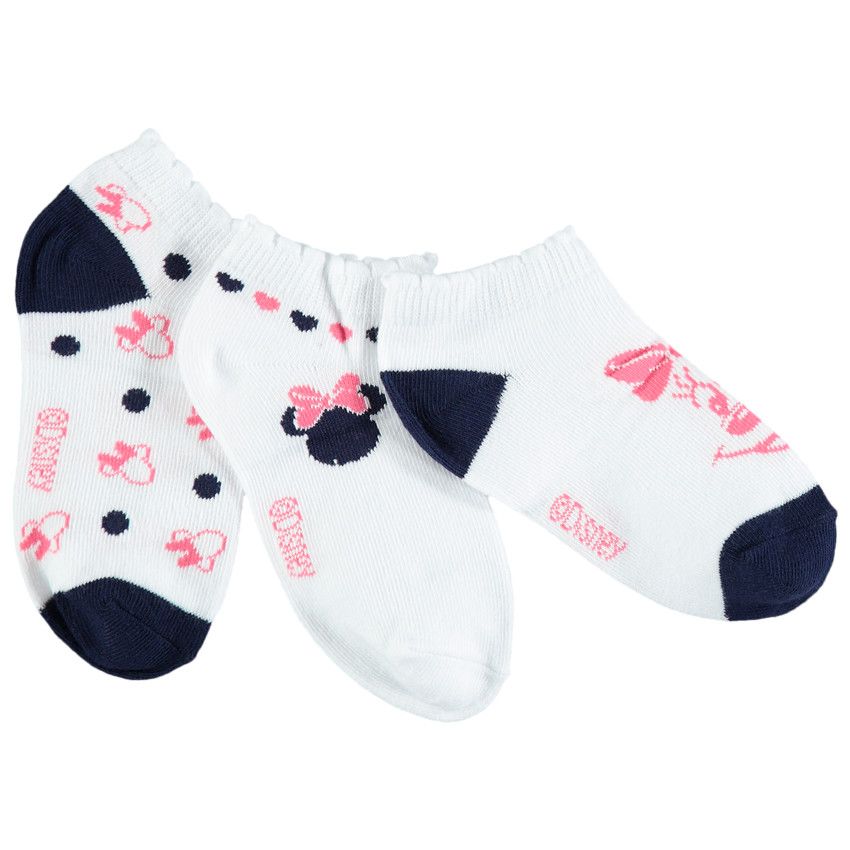 Lot de 3 paires de chaussettes courtes Minnie Disney - Blanc