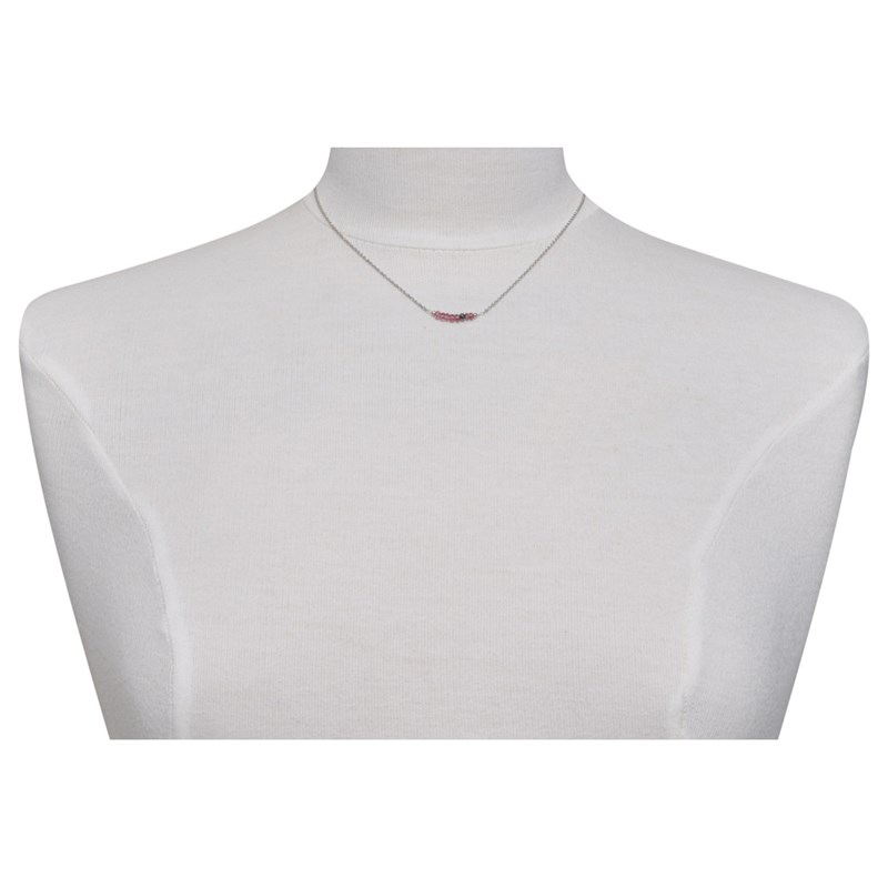 Collier Chaine Argent Rhodié Sept Perles Facettées de Tourmaline Rose et Un Diamant Noir Facettée