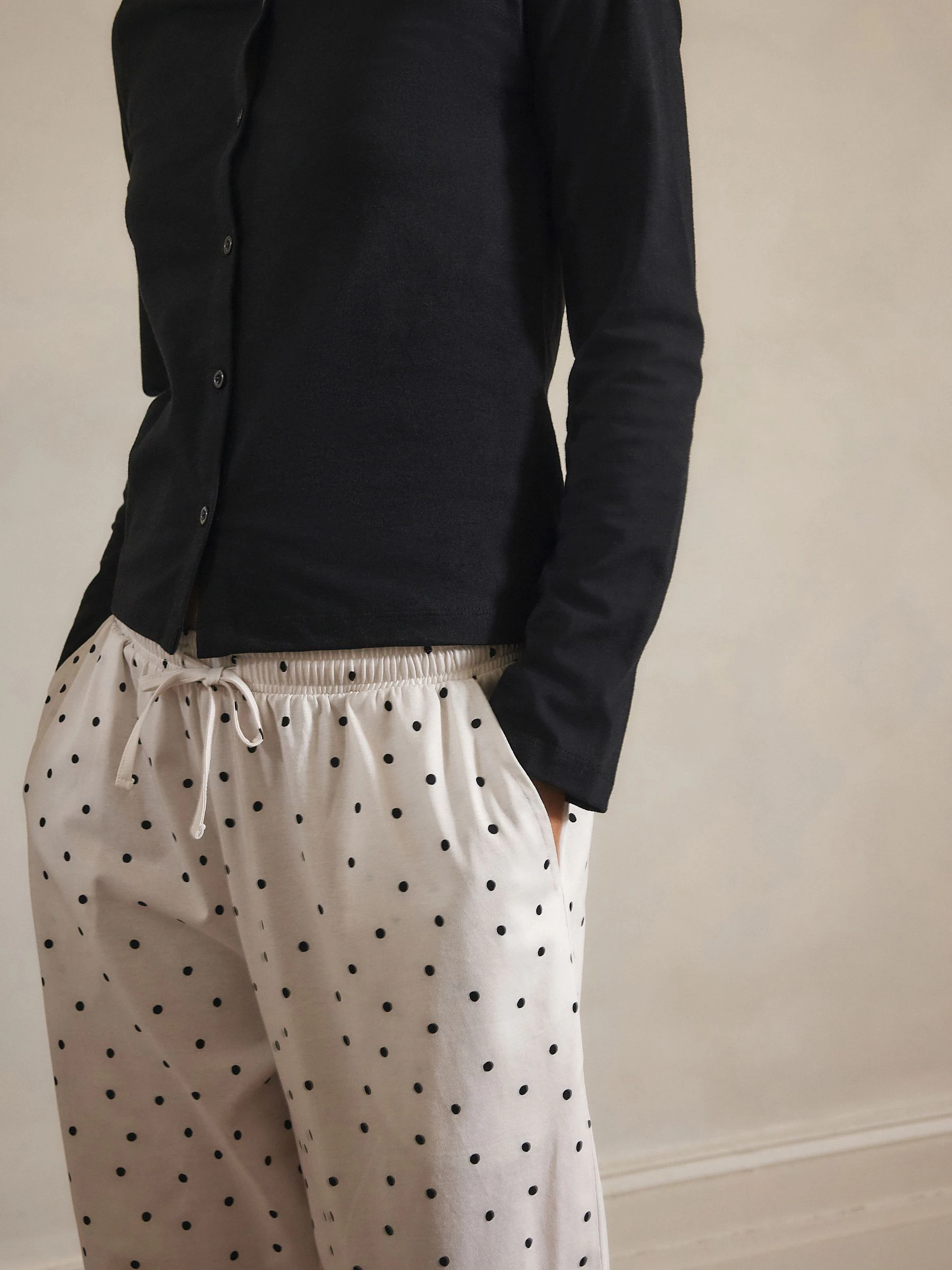 Zwart-wit met stippen - Long Sleeve Cardigan Pyjamas