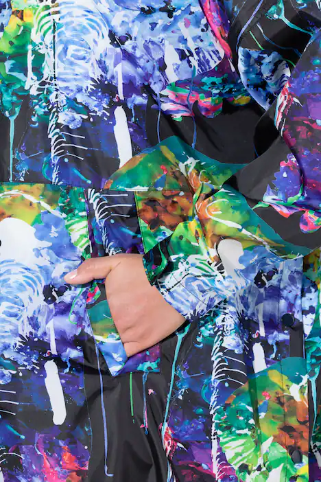Funktions-Regencape, Unisex, Print, Kapuze, blaugrau