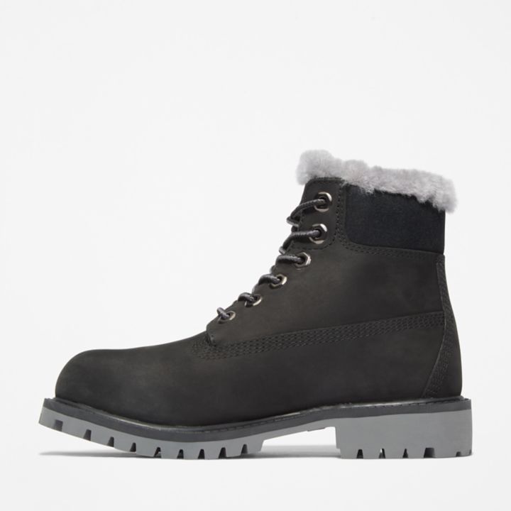 Bota de inverno Timberland Premium de 6 polegadas para jovens, na cor preta.