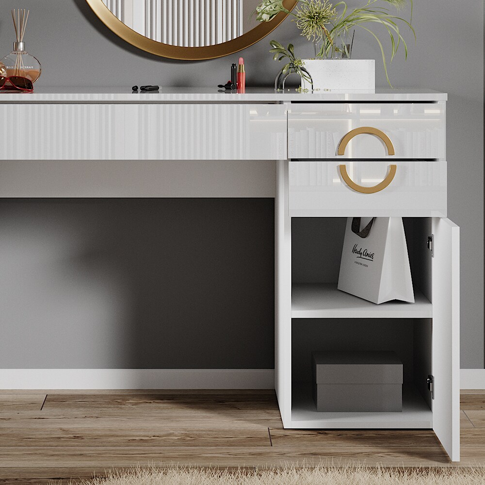 Vicco Schminktisch Adela Weiß Hochglanz, 115 x 76,4 cm, Frisiertisch, Schubladen