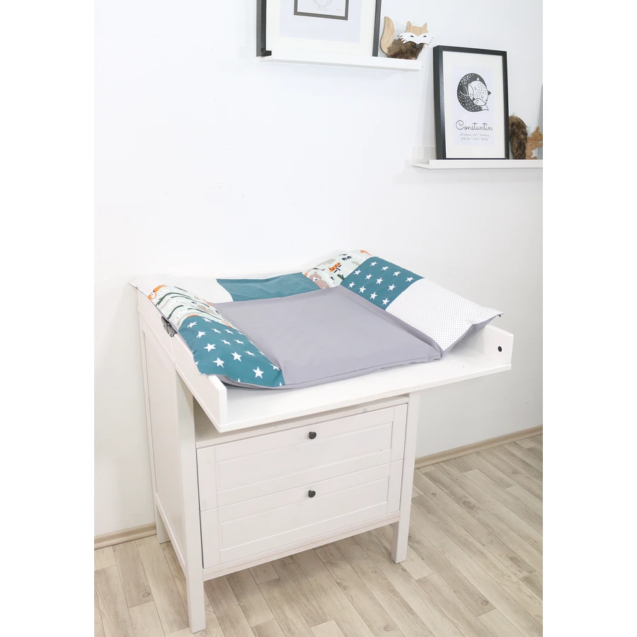 Ullenboom Patchwork Wickelauflagen-Bezug Waldtiere Petrol 75x85 cm