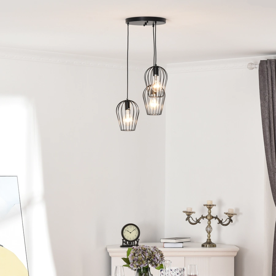 HOMCOM Pendelleuchte mit dem Metalldrahtkäfig-Design schwarz