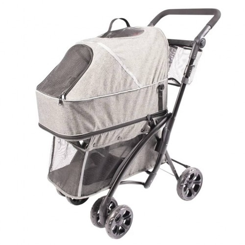 Carrinho de passeio impermeável para animais de estimação, cinza