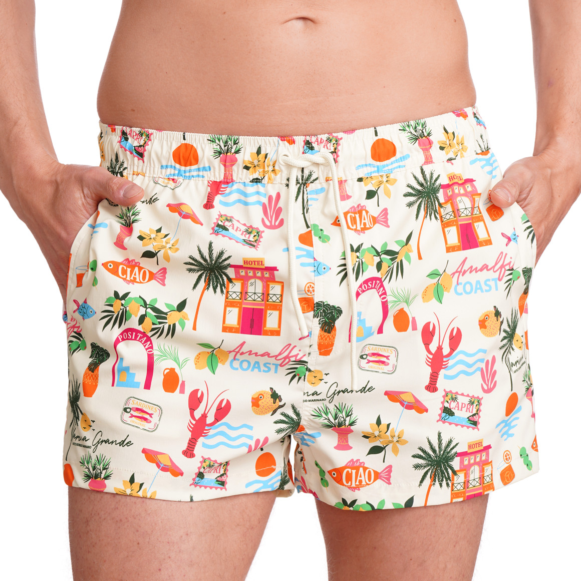 Jonas Nielsen Herren Badeshorts mit Allover-Muster weiss / bunt