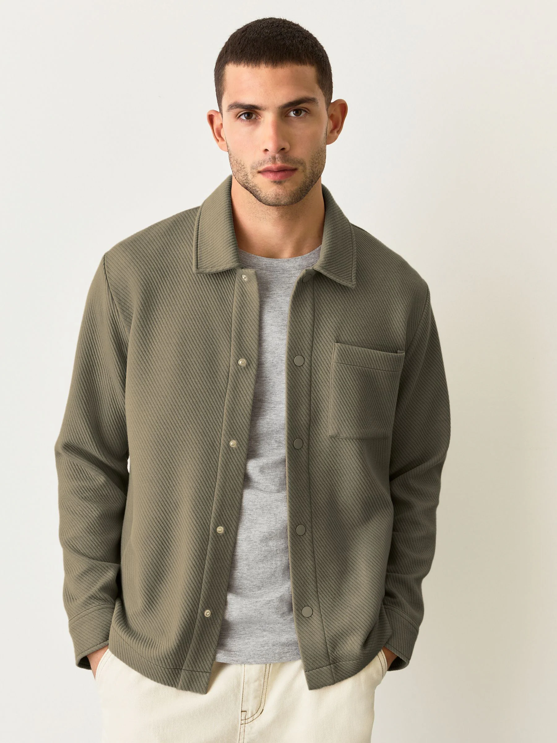 Naturel bruin - Diagonaal structuur Jersey Overshirt