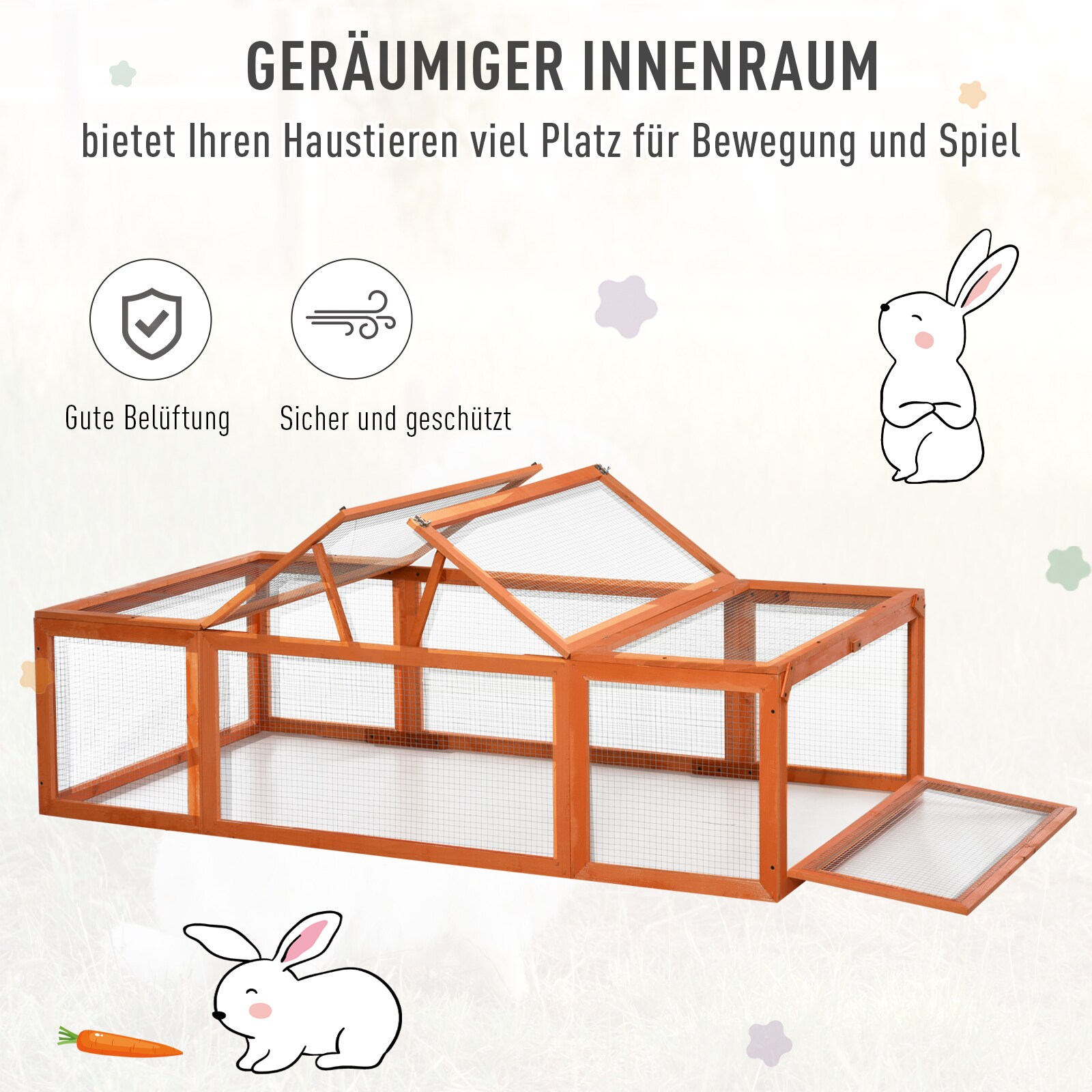 PawHut Freilaufgehege für Zwergkaninchen braun 180 x 90 x 48 cm (LxBxH)