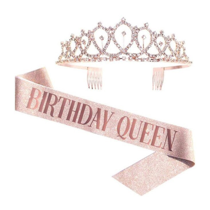 (2-tlg. Set) Geburtstags Party Accessoire Schärpe   Krone - Birthday Queen