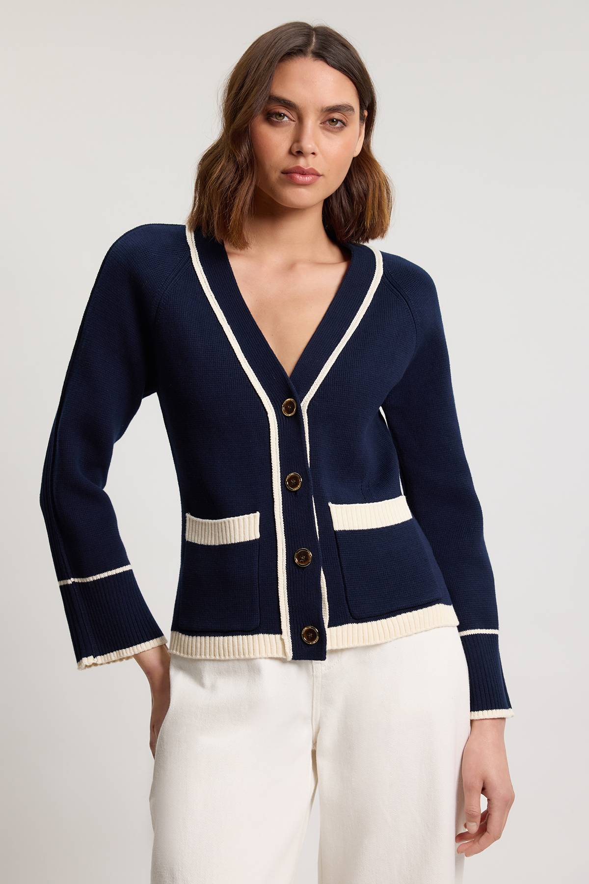 KarenMillen Cardigan En Coton Tricoté À Bords Contrastés
