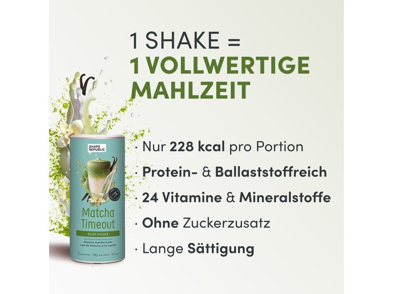 Shape Republic Slim Shake vegan Matcha Vanilla Latte 420 g Veganer Mahlzeitenersatz mit Süssungsmitteln Matcha Vanilla Latte