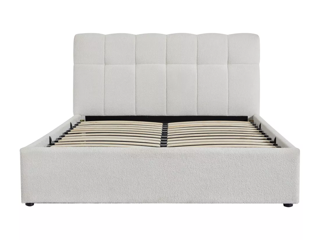 Lit coffre 140 x 190 cm - Tissu bouclette - Blanc - MAZIRI