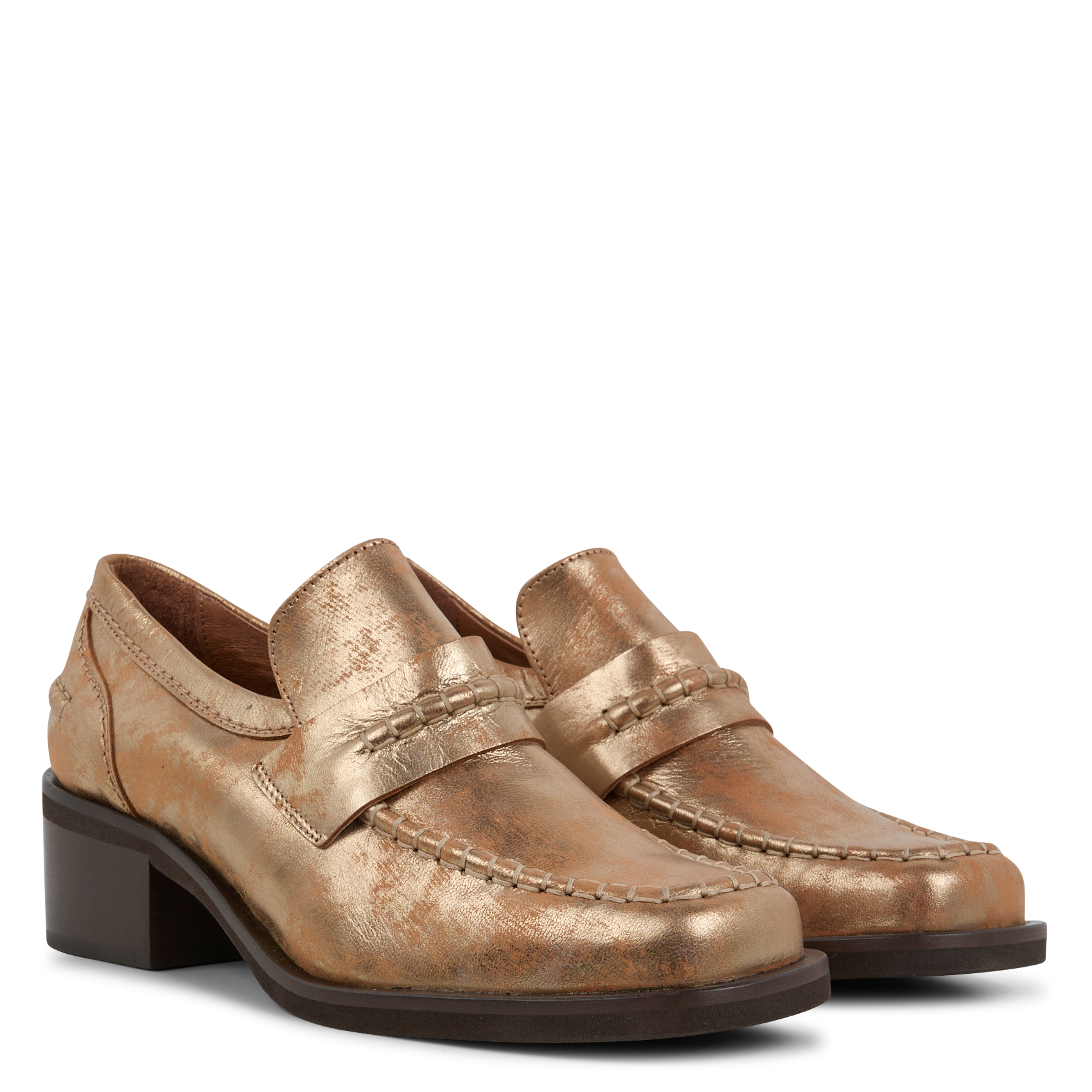 TIERNEY - Mocassins à talons larges en cuir métallisé | Doré