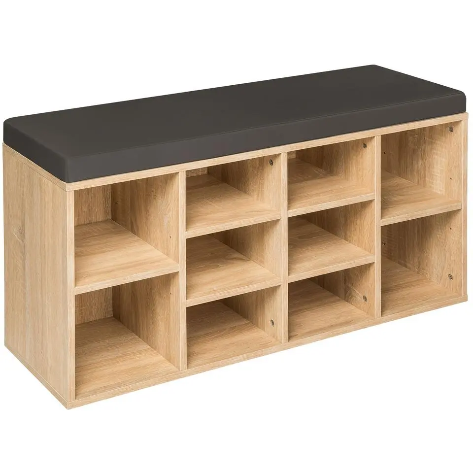 tectake Schoenenkast met zitkussen 103,5x48x30cm, Donkergrijs/eiken Licht