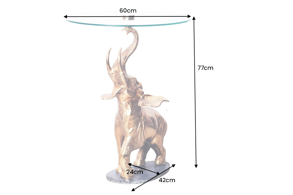 Runder Beistelltisch ELEPHANT 80cm gold Metall Glas Marmor Skulptur handmade