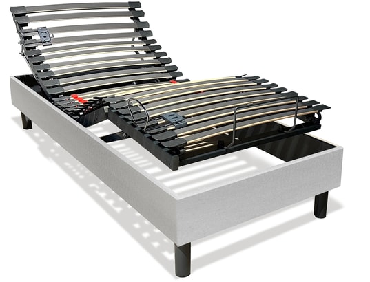 DUNLOPILLO - Sommier Electrique 90 x 190 Anatomique 90x190cm tissu capitole gris clair