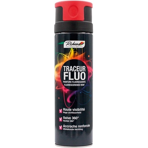 Bombe peinture fluorescente Multi-supports 500 ml Traceur Fluo - Rouge