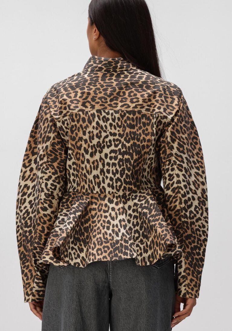bruine ganni blouses printed stretch cotton peplum shirt