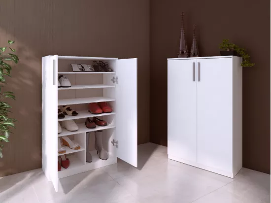 Meuble à chaussures MATHIAS - 2 portes - Blanc