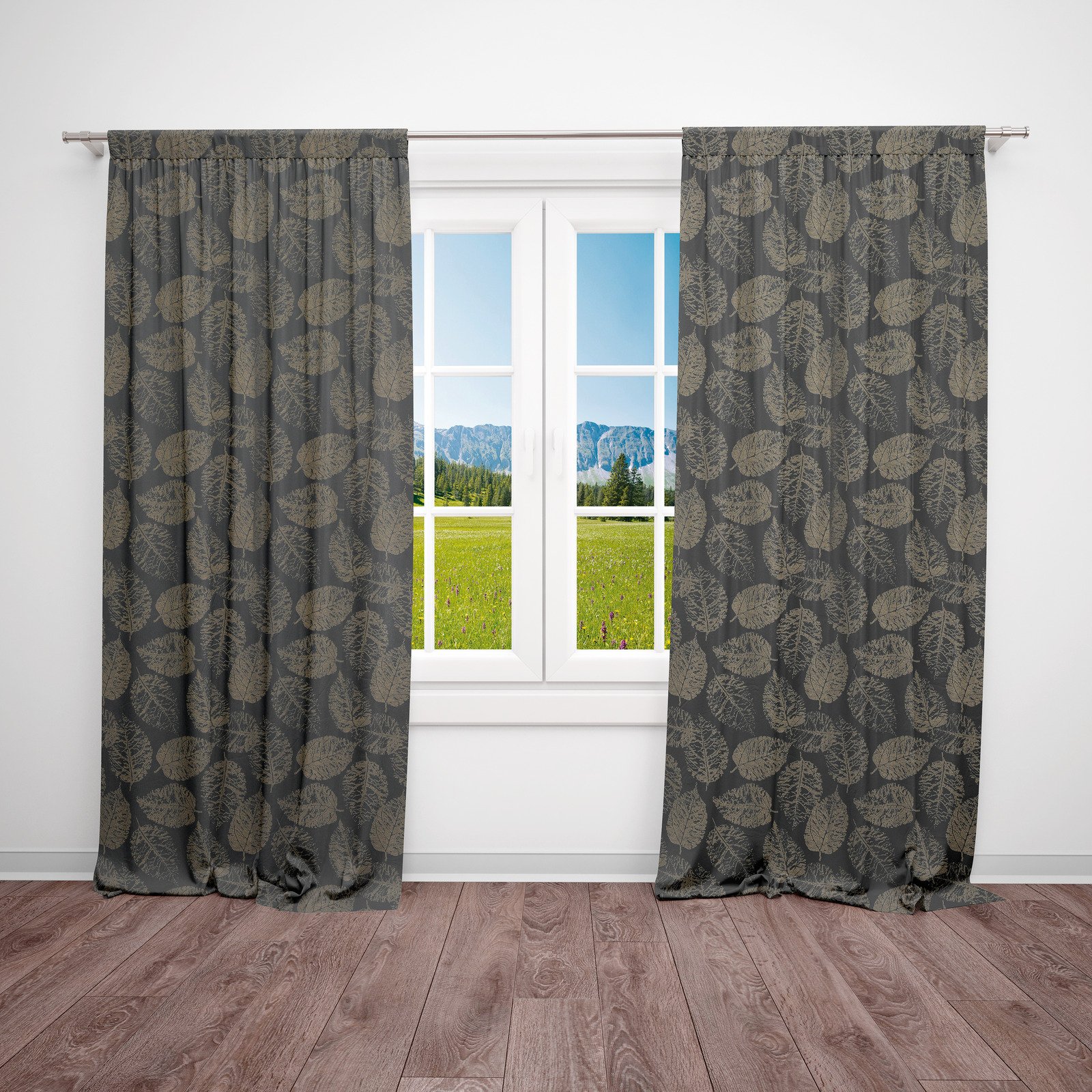 Fertigvorhang Jacquard Blätter 135 x 250 cm anthrazit