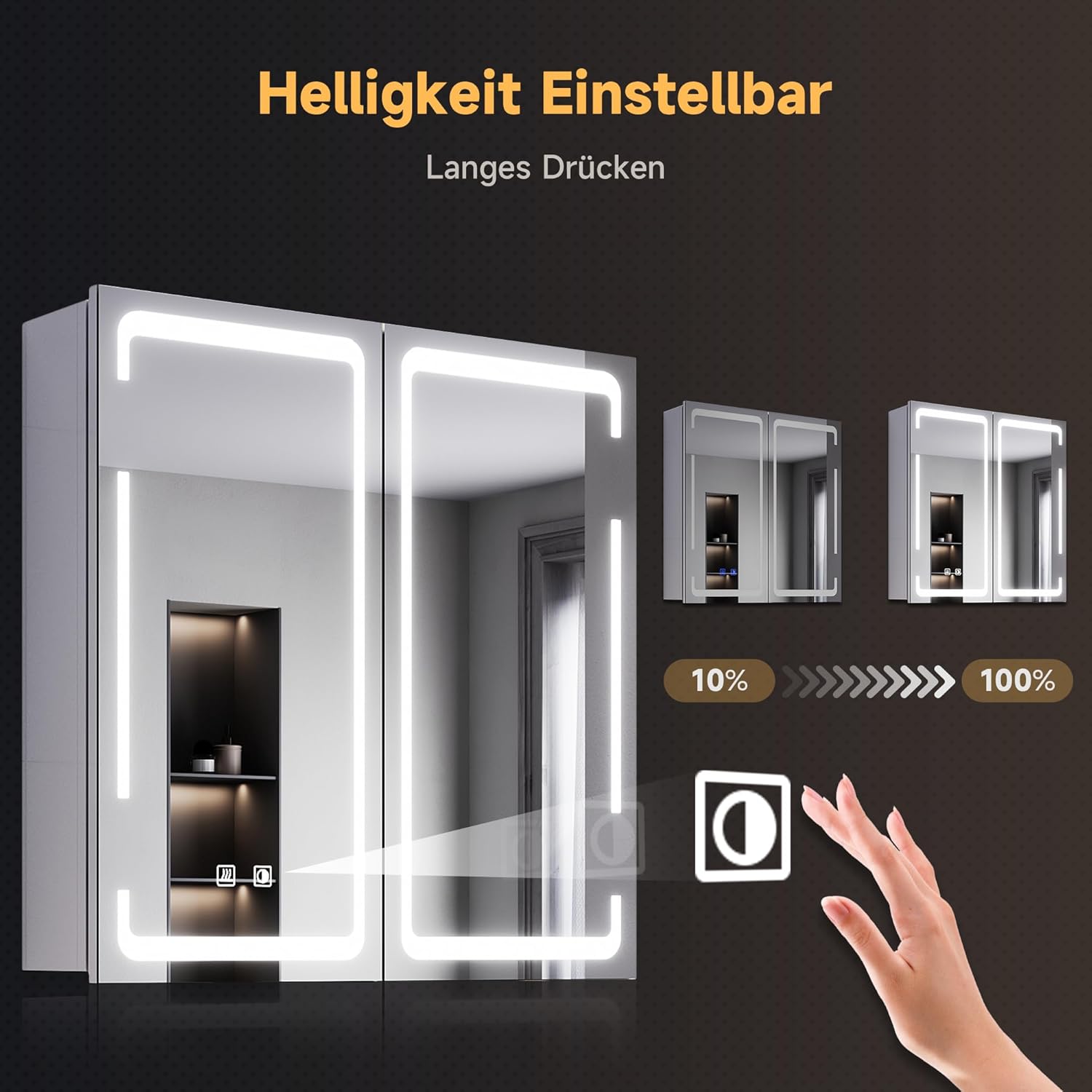 SONNI LED Spiegelschrank 3 Lichtfarbe Einstellbarn, Spiegelschrank Bad mit Beleuchtung und Beschlagfrei LED Badezimmerschrank mit Kabelloses Scharnier Design Medizinschrank 59 x 60 cm
