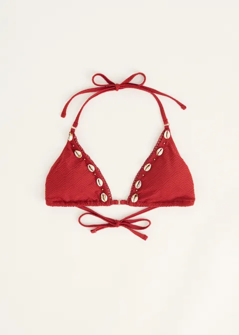 Triangel bikini top met schelpen rood (ROO.RS)