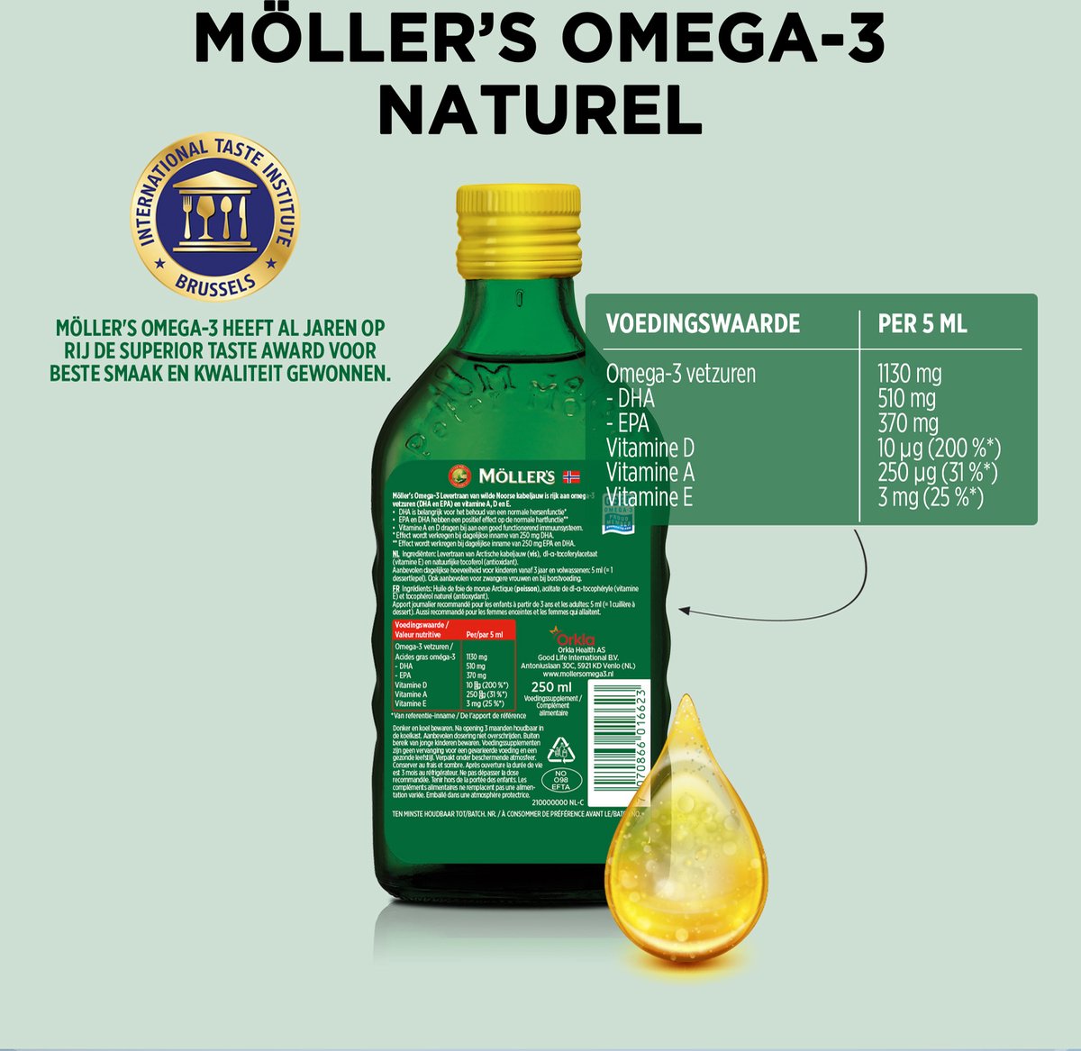 3x Mollers Omega-3 Levertraan Naturel (250 ml)