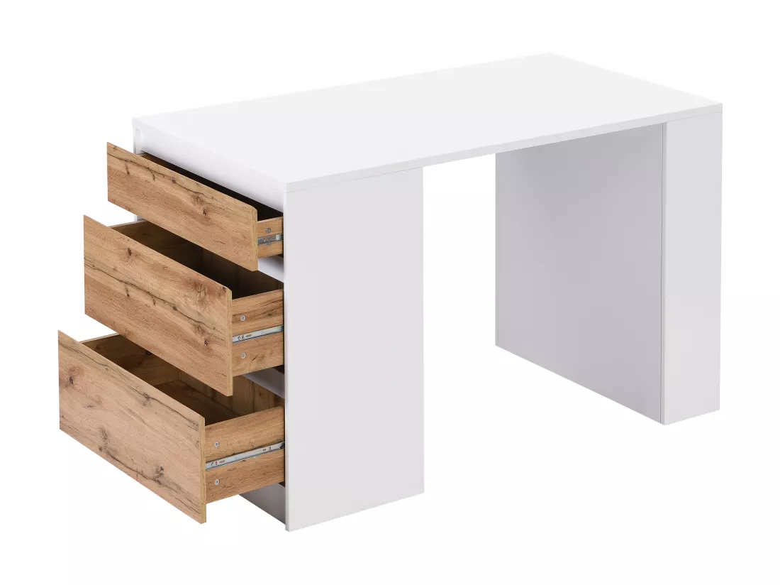 Ilot central de cuisine avec 3 tiroirs et 8 niches en MDF - Blanc et Naturel clair - PALESTRINA