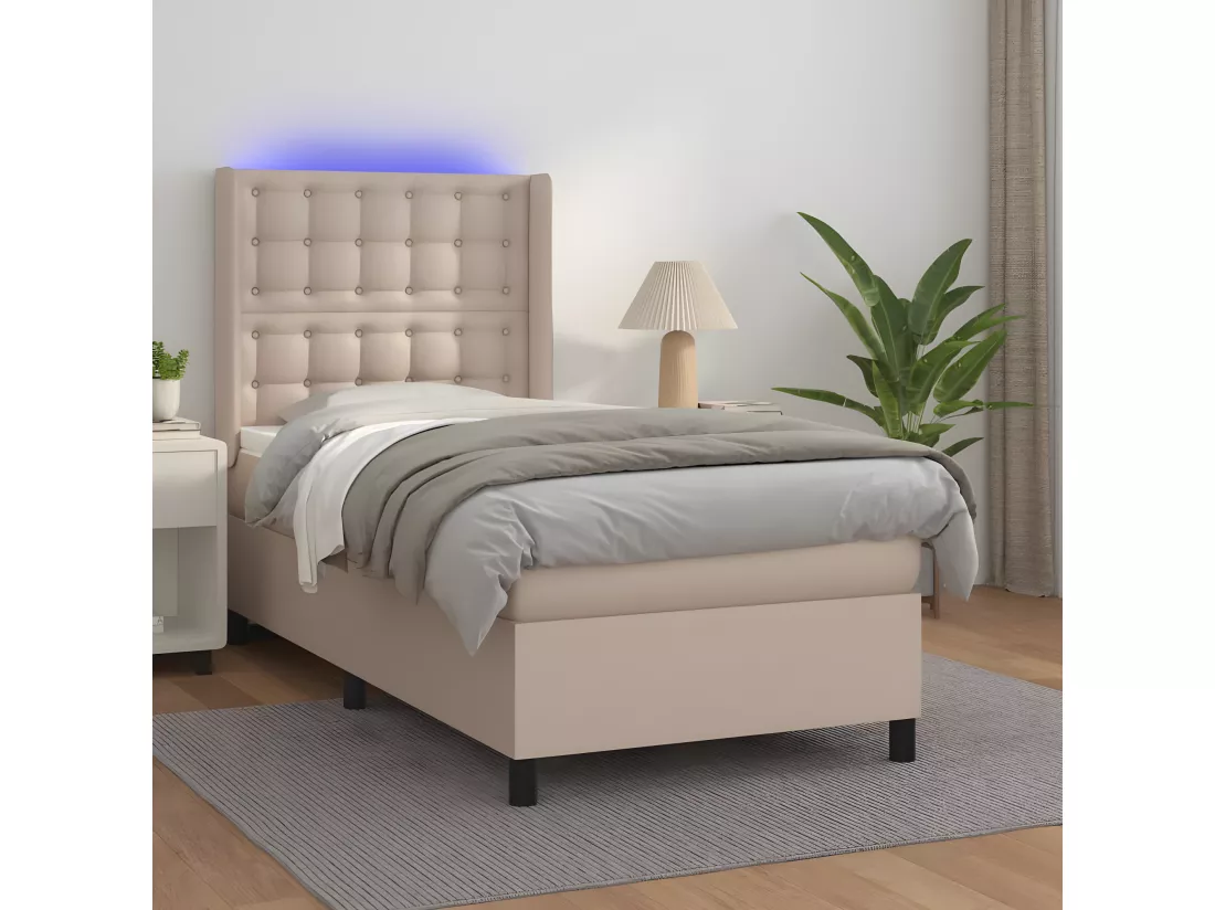 Sommier tapissier matelas LED Cappuccino 100x200 cm Similicuir