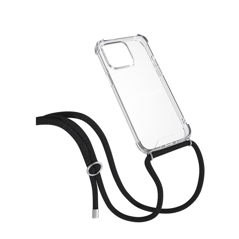 (130cm) iPhone 16 Pro Max Night Owl Necklace Hybrid Hülle Air Cushion Fallschutz   Handykette (PN-TS-I16PM-NOS) - Transparent / Schwarz