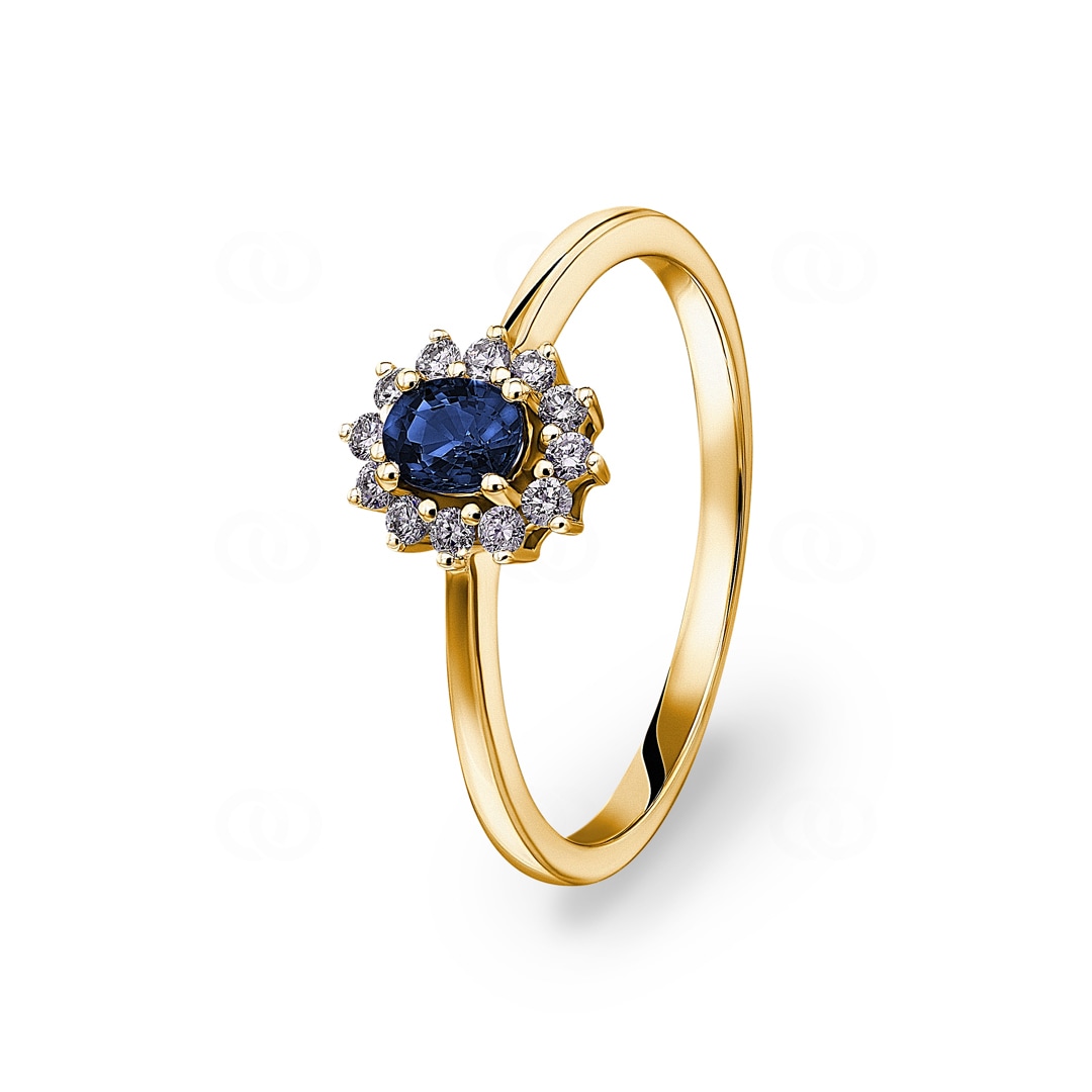 Saphirring 750/18 K Gelbgold mit Diamanten 0.15 ct H/si