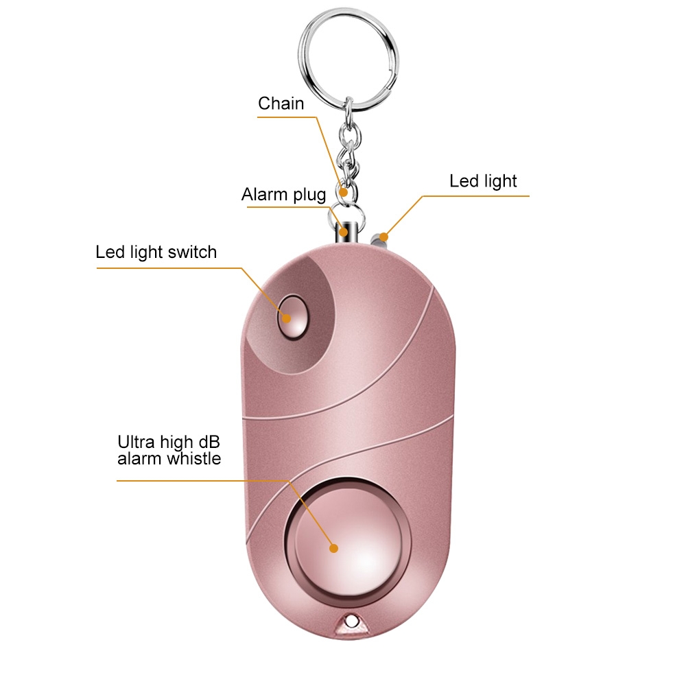 Mobiler Taschen Alarm (135db) Personen Alarmanlage Alarmsirene mit LED und Schlüssel Anhänger - Roségold