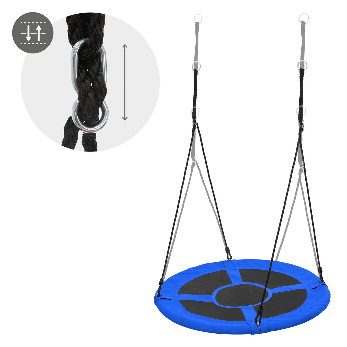 ECD Duitsland Nestschommel Ø100 cm, Blauw, Schotelschommel voor kinderen en volwassenen, In hoogte verstelbare buitenschommel voor kinderen, Hangende schommel met een draagvermogen van 150 kg, Tuinschommel, Ronde schommel met gesloten zitting