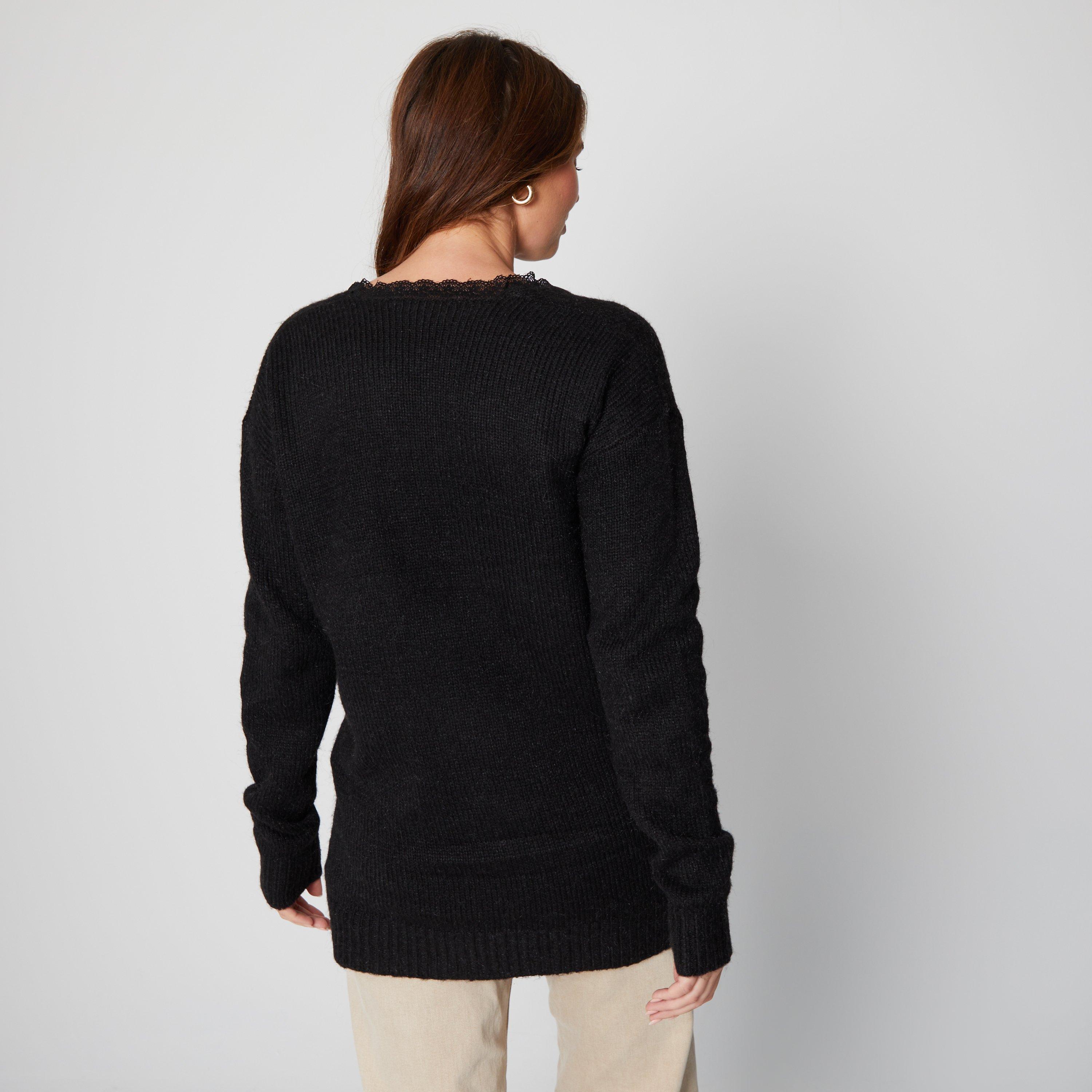 Be You Ladies Lace Trim Brushed V Neck Jumper