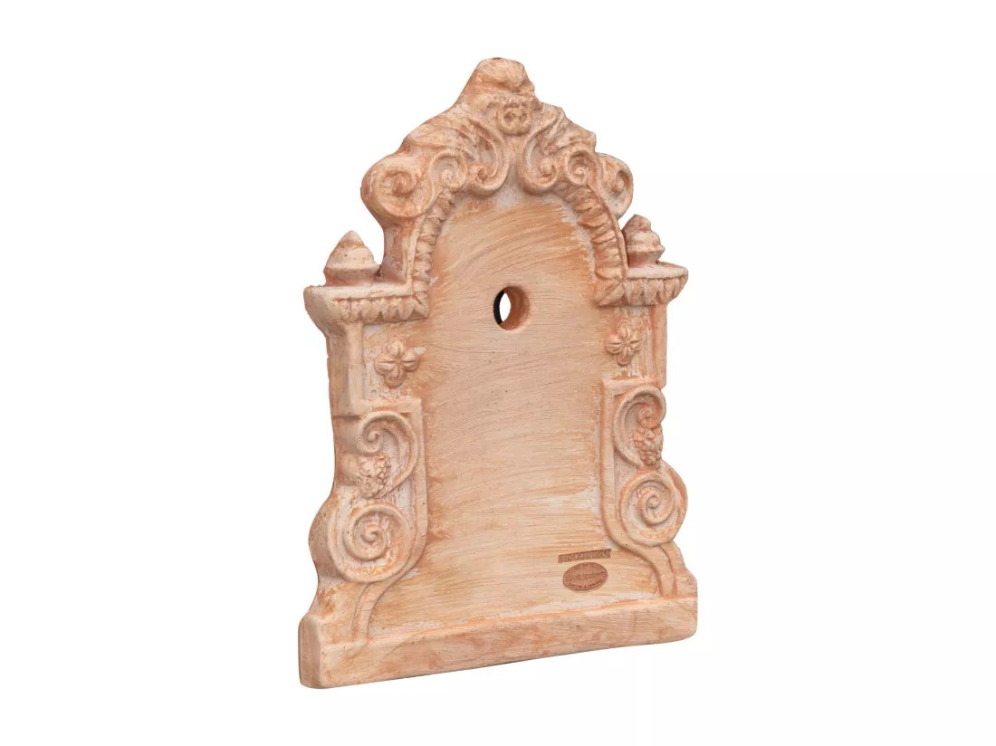 BISCOTTINI Fontaine - Fronton en Terre Cuite - Décorative - Fontaine de Jardin - Extérieur - Fontaine Murale - Dosseret - Décoration Murale - Décoration de Jardin - 37x3x47cm