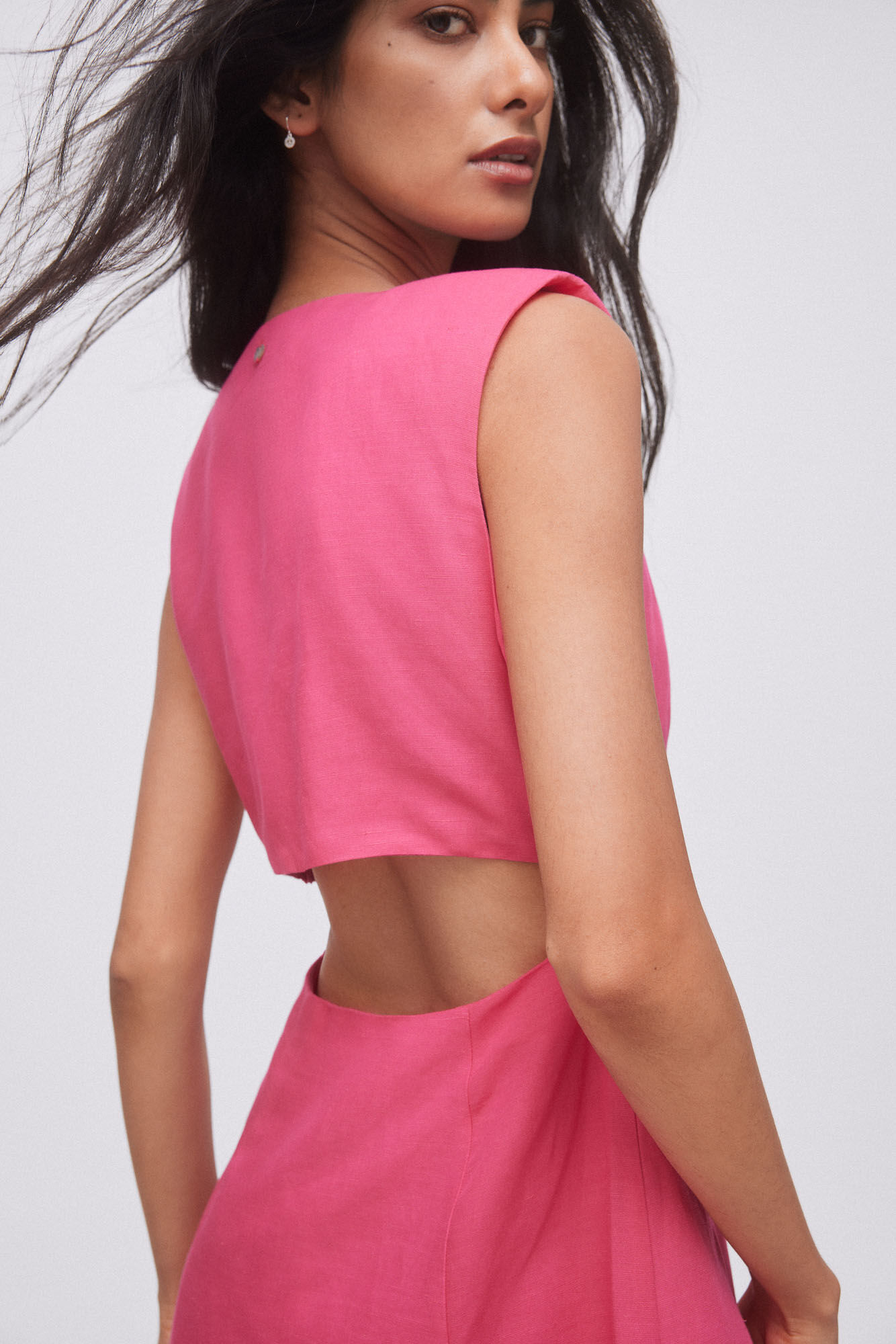 Vestido midi com recortes - Rosa