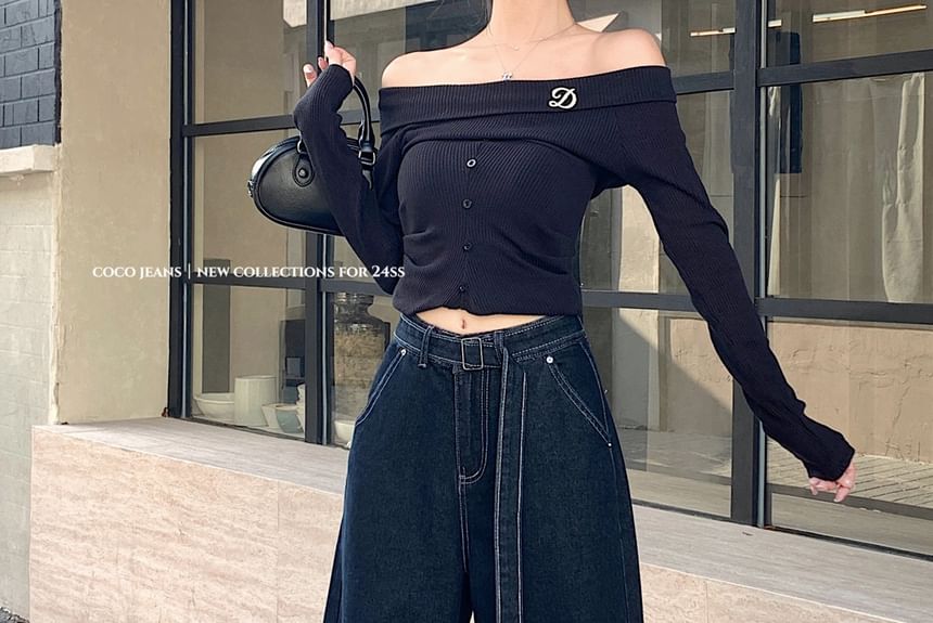 Beem - High Rise Plain Wide Leg Jeans met riem