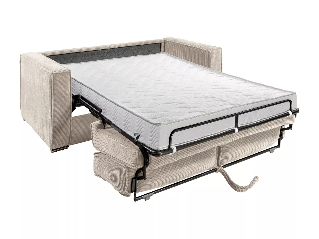 Canapé 3 places convertible express en velours côtelé jaune moutarde - Couchage 140 cm - Matelas 14 cm LORETO