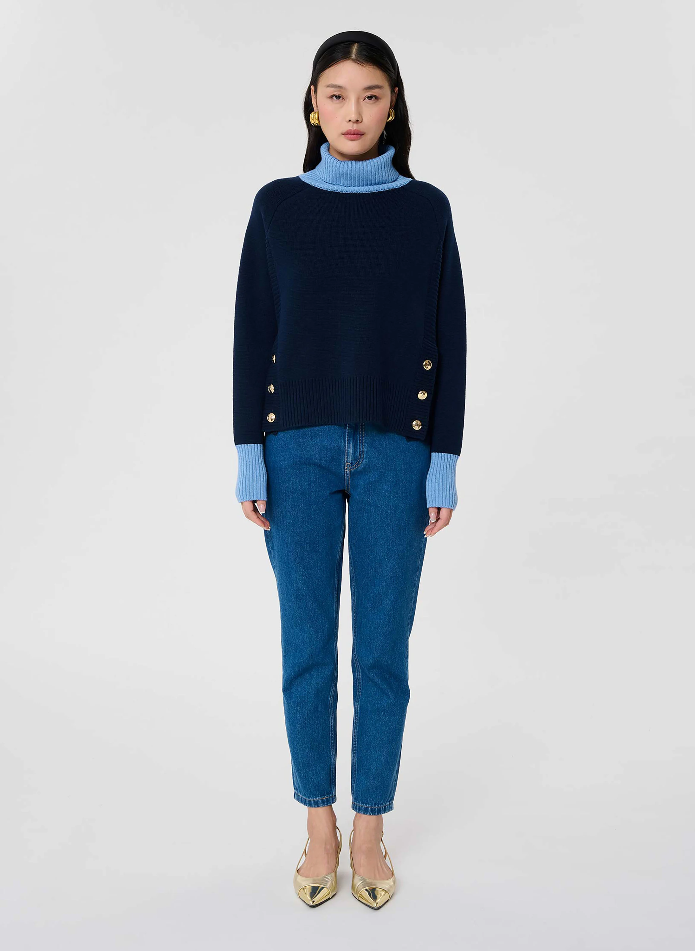 PRAGUE - Pull oversize col montant | Bleu
