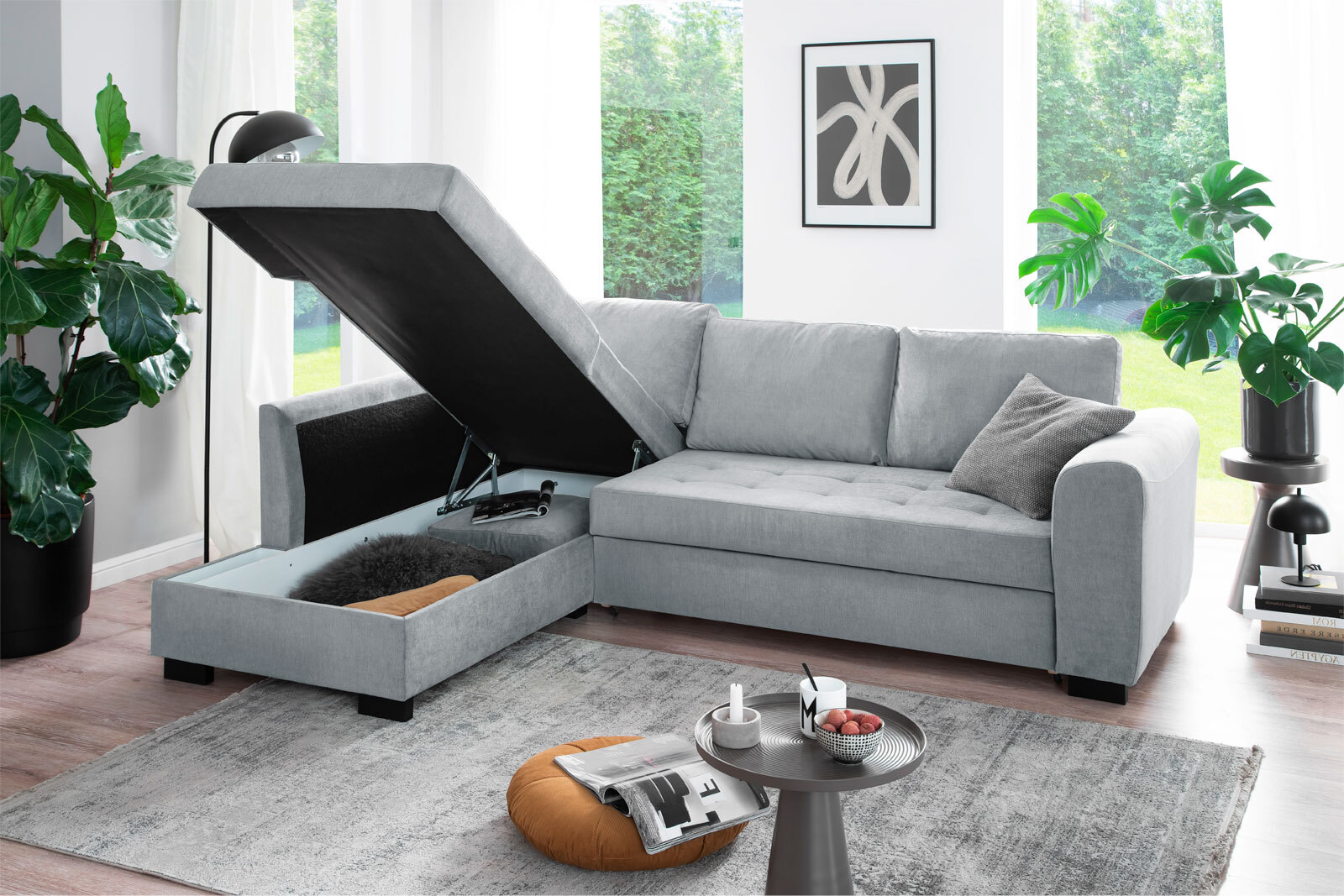 Ecksofa John 239x86x178 cm Primo light grey