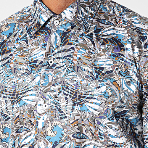 Chemise Manches Longues Floral M6601-6 Bleu