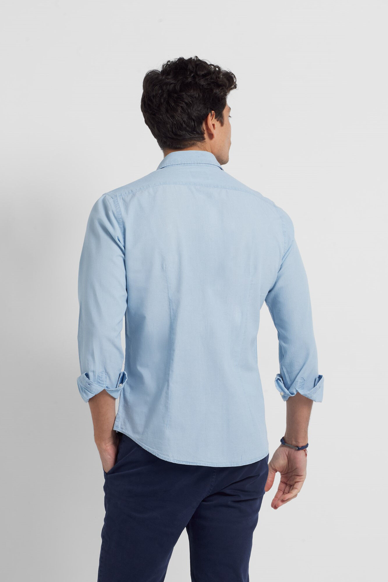 Camisa esportiva jeans de lavagem clara - Azul