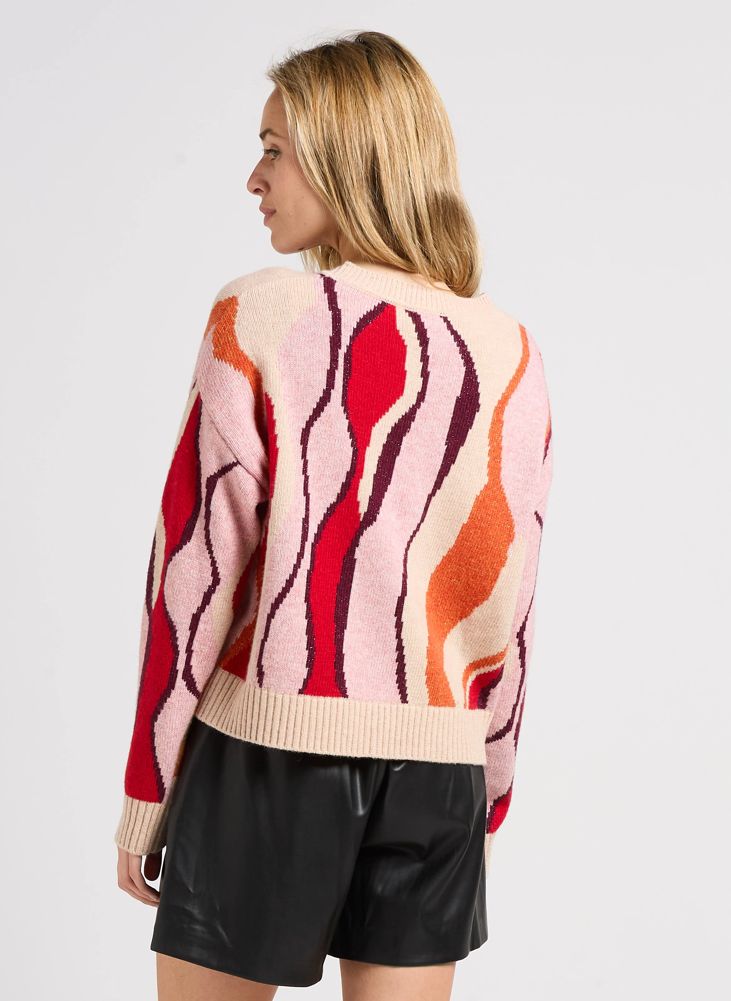 PRADJA - Pull ample col rond en laine mélangée | Rose