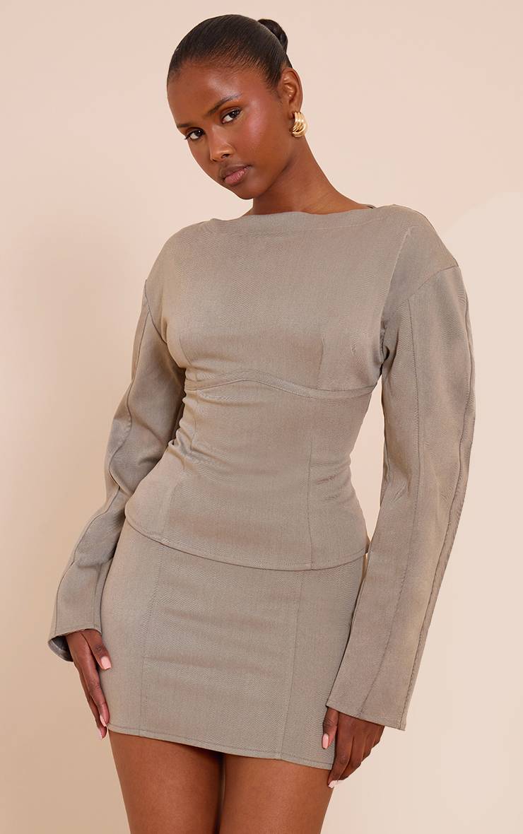 Gris Jupe Mini Évasée Taille Mi-haute En Tissu Tissé Coordonné