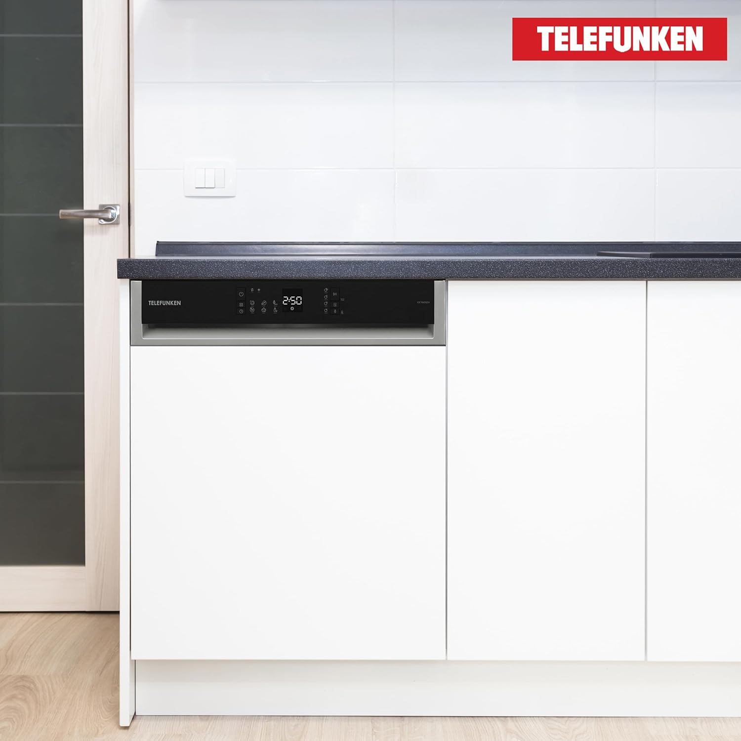 Telefunken Geschirrspüler 60 cm teilintegrierbar, Einbau Spülmaschine, 12 Maßgedecke, 6 Programme, AquaStop, Startzeitvorwahl, Auto-Door, leise 45 dB, Eco, höhenverstellbar, Besteckkorb, GET6012DI