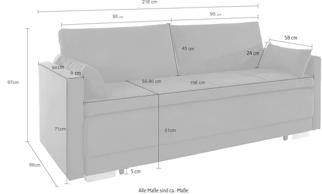 INOSIGN Schlafsofa »Berlin« mit Boxspringaufbau, Bettfunktion & Bettkasten, Dauerschlafsofa