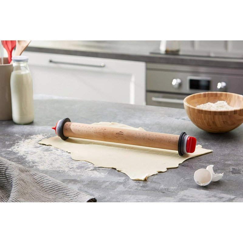 Rouleau à pâtisserie en bois avec anneaux
