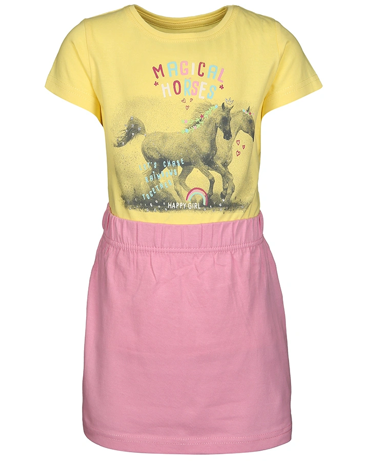 T-Shirt MAGIC HORSES mit Rock in hellgelb/rosa