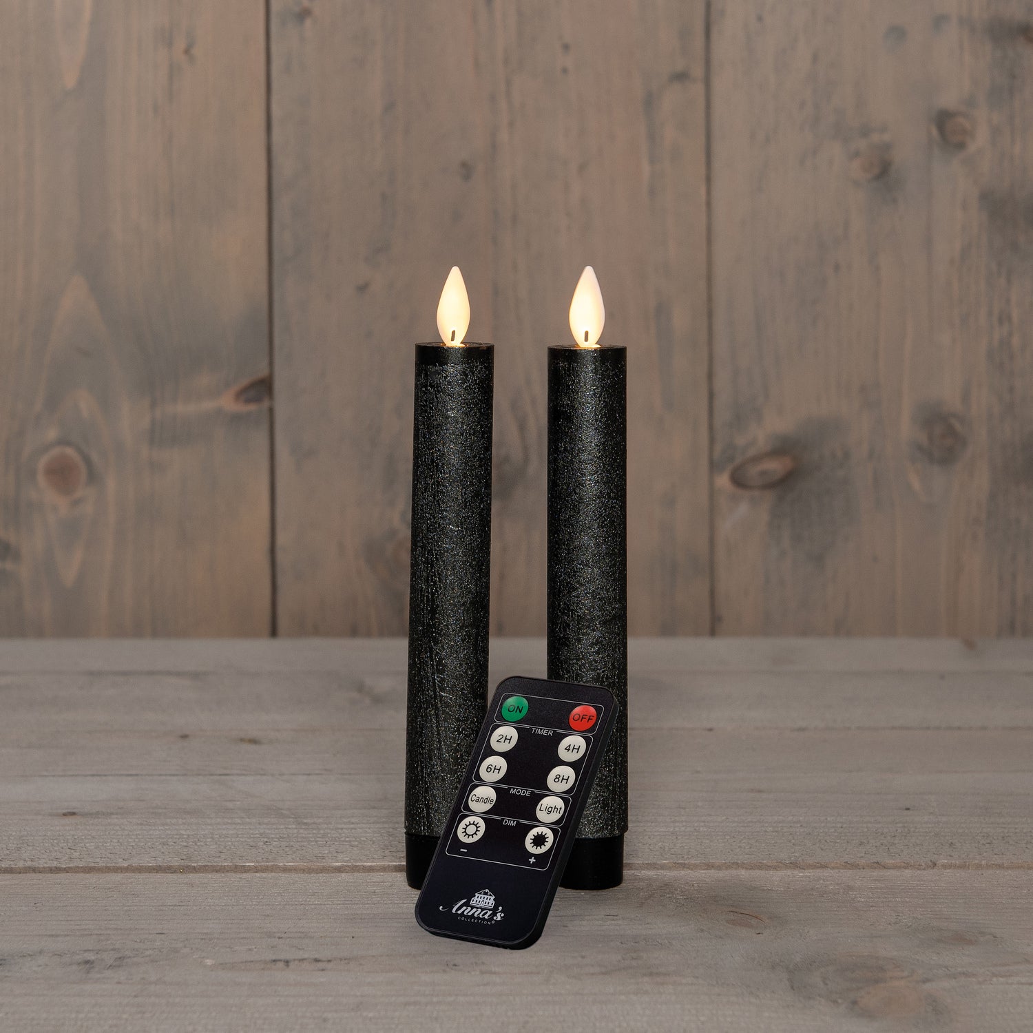Anna's Collection LED dinerkaars Tara met timer antraciet D 2,2 H 18 cm 2 stuks