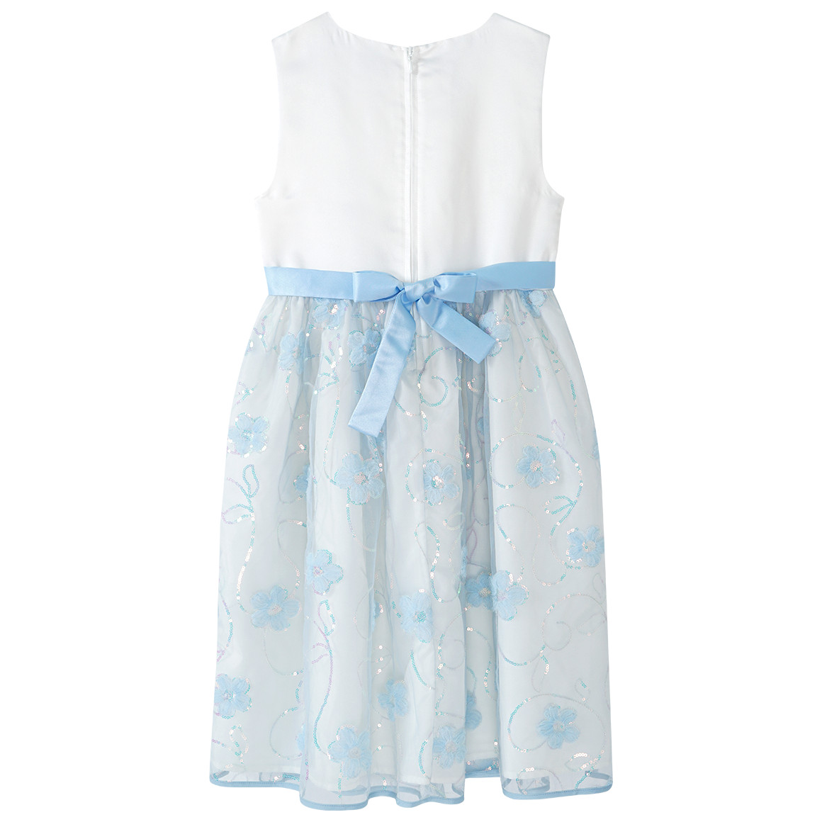 Yigga Festliches Mädchen Kleid mit Zierschleife cremeweiss / hellblau